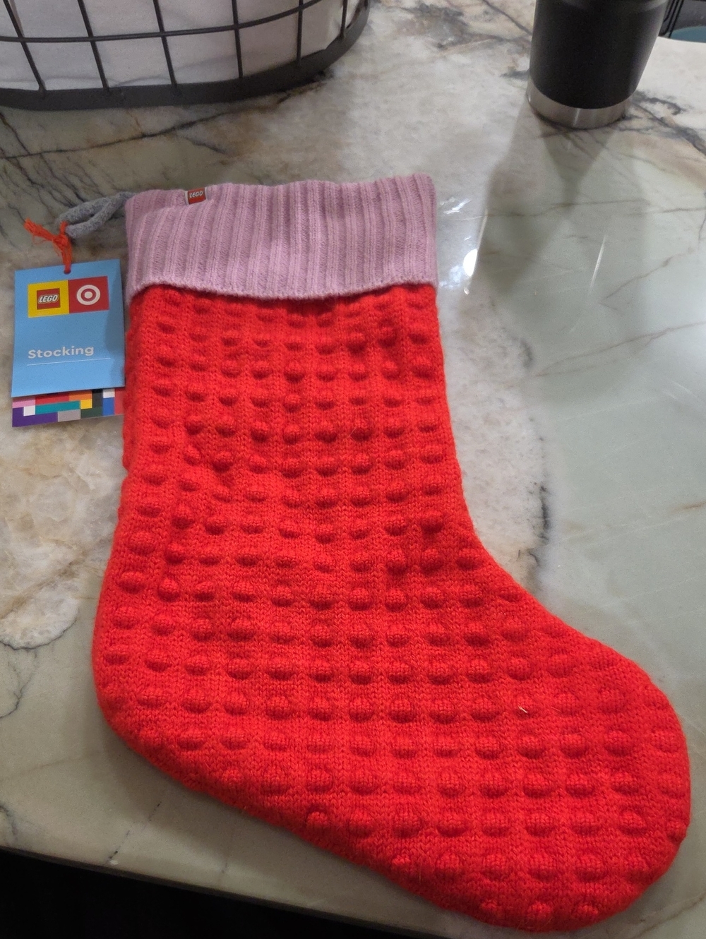 LEGO Red Knit Holiday Stocking with Pink Cuff